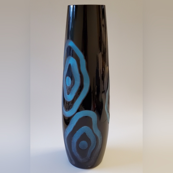 Dramatic Modern Cut To Vibrant Blue 11 1/2" Black Thick Crystal Vase Gorgeous 😍 - Picture 13 of 15